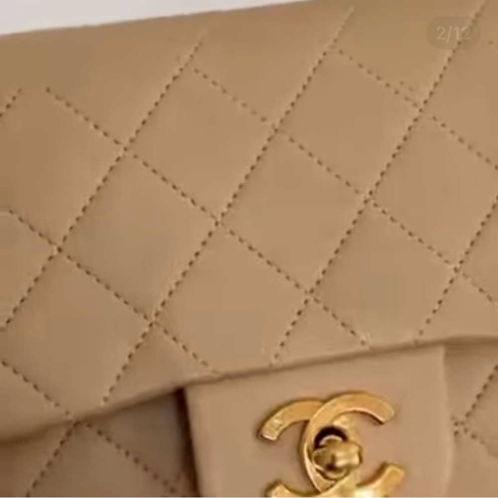 Authentic CHANEL Caramel Beige Leather Vintage Small Double Flap Bag RARE Excel